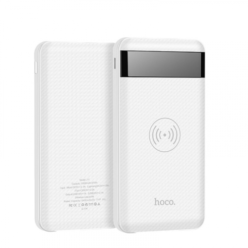 Портативный аккумулятор Power Bank Hoco J11 10000mAh с беспроводной QI зарядкой 2USB дисплей, белый