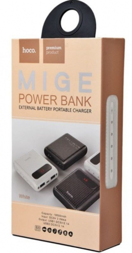 Портативный аккумулятор Power Bank Hoco B20 Mige10000 mAh 2USB 2.1A, дисплей, фонарь, белый