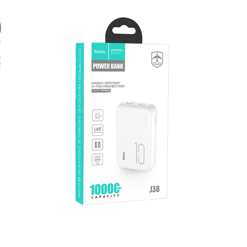 Портативный аккумулятор Power Bank Hoco J38 Comprehensive 10000mAh 2USB 2.1A, белый