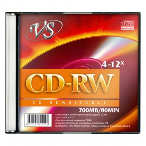Диск VS CD-RW 80 700MB 4-12X (5) (200), slim