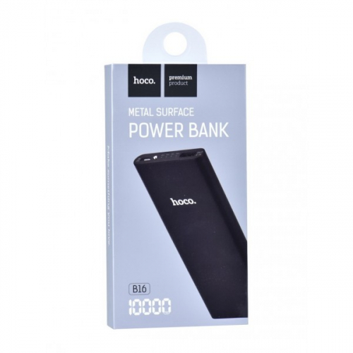 Портативный аккумулятор Power Bank Hoco B16 10000 mAh 1USB 2.1A, алюминиевый корпус, фонарь, черный