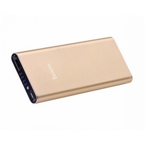 Портативный аккумулятор Power Bank Hoco B16 10000 mAh 1USB 2.1A, алюминиевый корпус, фонарь, золот.