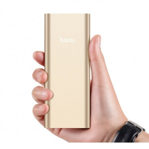 Портативный аккумулятор Power Bank Hoco B16 10000 mAh 1USB 2.1A, алюминиевый корпус, фонарь, золот.