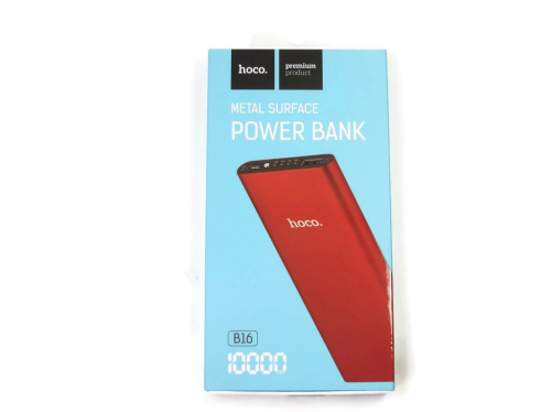 Портативный аккумулятор Power Bank Hoco B16 10000 mAh 1USB 2.1A, алюминиевый корпус, фонарь, красный