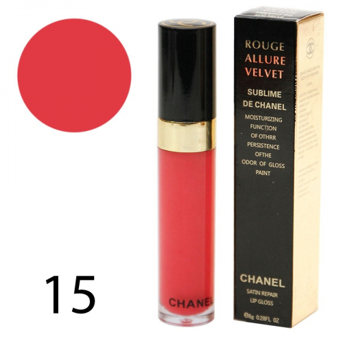 Блеск для губ Chanel Rouge Allure Velvet Sublime 8g №15 (1шт) (КОПИИ)
