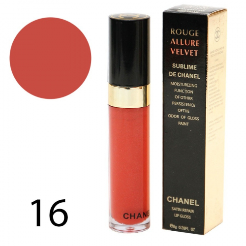 Блеск для губ Chanel Rouge Allure Velvet Sublime 8g №16 (1шт) (КОПИИ)