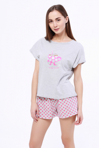 #99561 Пижама (Неженка) Серый/розовый горох