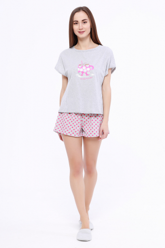 #99561 Пижама (Неженка) Серый/розовый горох