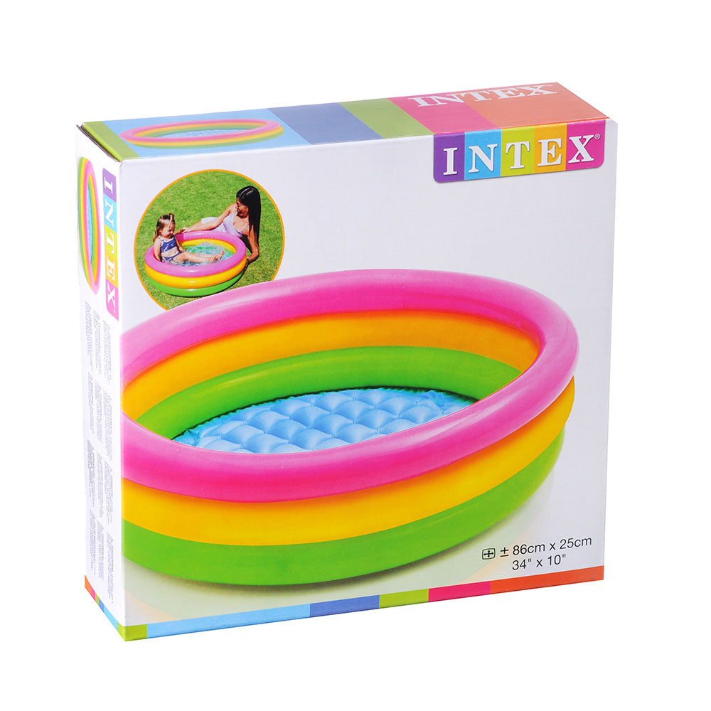 INTEX Бассейн надувной Радуга 68л 86x25см надувное дно, рем комплект от 1 до 3 лет 58924
