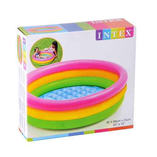 INTEX Бассейн надувной Радуга 68л 86x25см надувное дно, рем комплект от 1 до 3 лет 58924