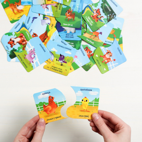 Развивающая игра-пазлы «Найди пару. Мамы и детёныши», 40 карточек, на английском