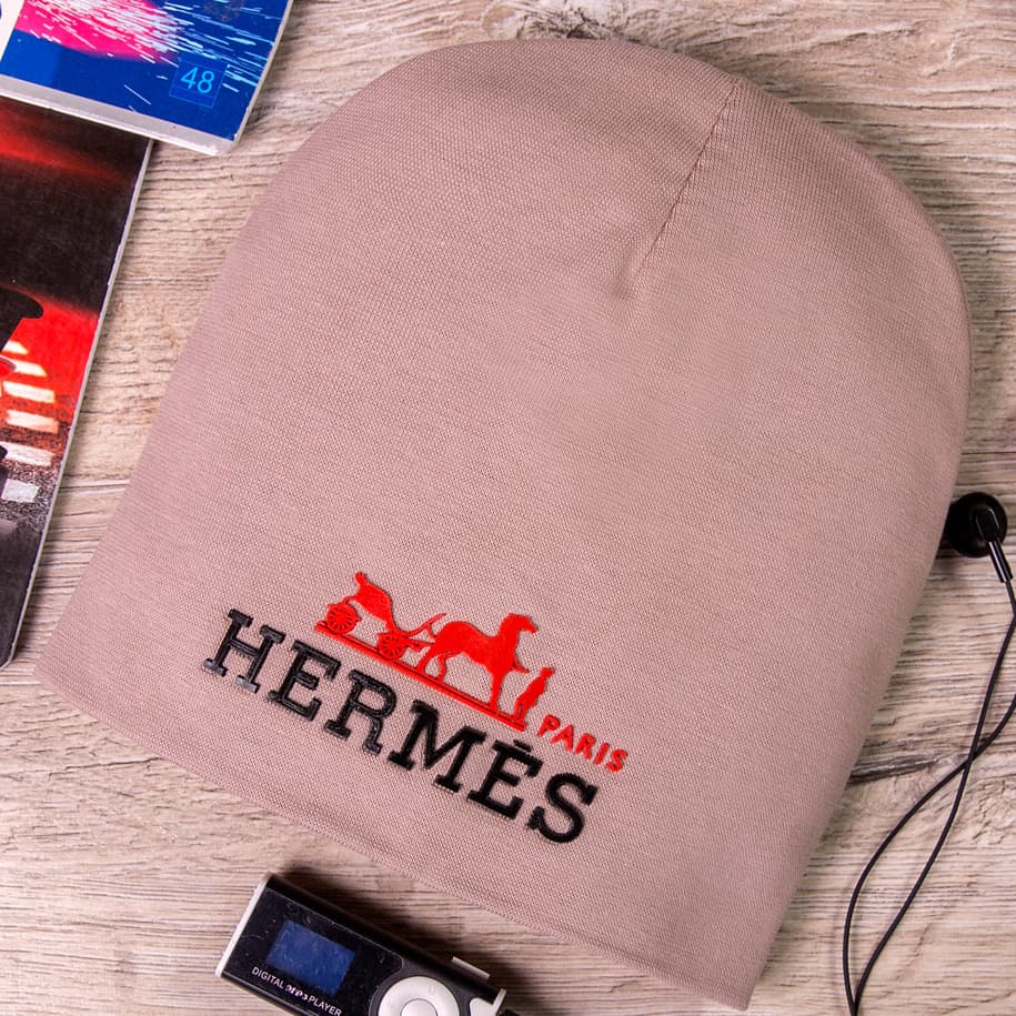 Шапка трикотажная, PARIS HERMES, бежевая