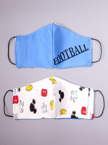 Маска двухслойная с карманом из трикотажного полотна профилактическая, футбол, голубой