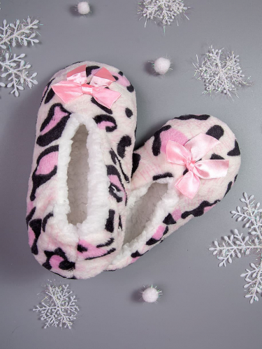 Тапочки-носки домашние женские, пятнистые, светло-розовый (размер универсальный)