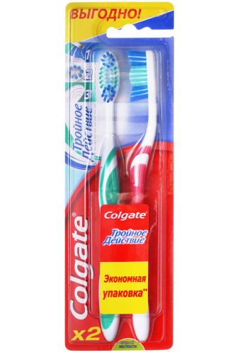 Colgate, Зубная щетка Тройное действие средней жесткости 2 шт Colgate
