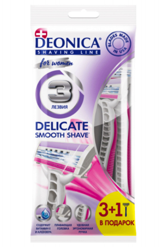 DEONICA, Бритвы одноразовые безопасные 3 лезвия FOR WOMEN 3 + 1 шт в подарок DEONICA