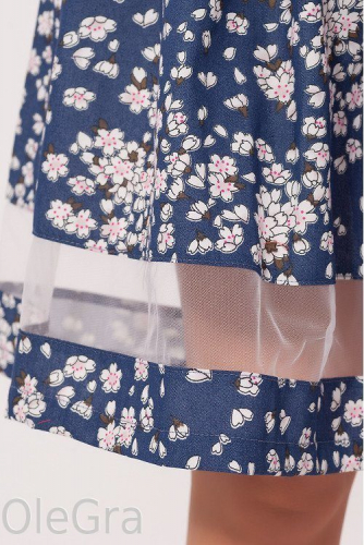 юбка джинс вставка из фатина сетки в цветочек юбка-колокол