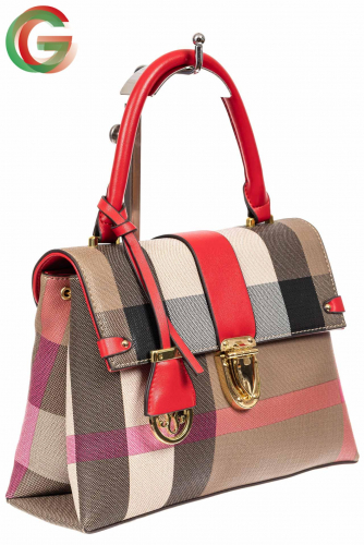 Полосатая сумка-портфель из эко-кожи, мультицвет с красным
