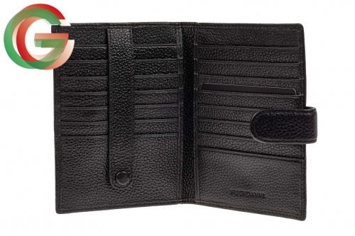 Мужской кошелек-портмоне из кожи, черный. Размер стандартный