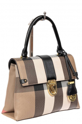 Полосатая сумка-портфель из эко-кожи, мультицвет с черным