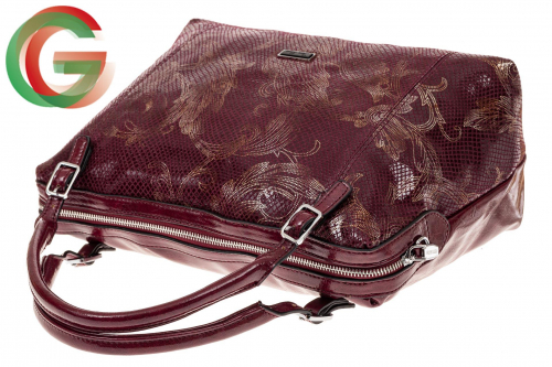 Комбинированная сумка из экокожи и натуральной кожи, бордовая