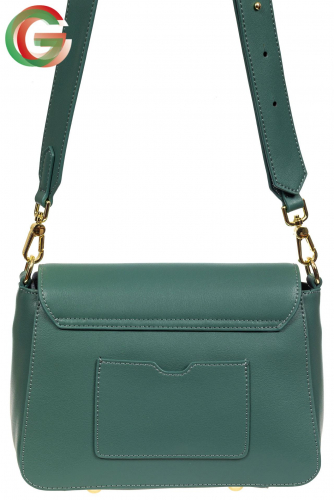 Кожаная сумка трапеция с акцентным замком, цвет зеленый