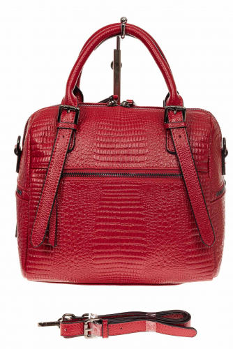 Женская сумка из натуральной кожи с тиснением, цвет красный