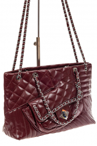 Лаконичная сумка женская стеганая из искусственной кожи (экокожи), цвет бордовый