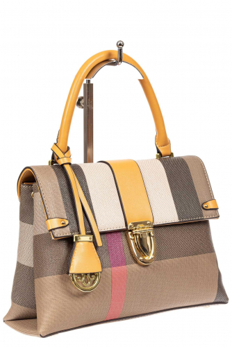 Полосатая сумка-портфель из эко-кожи, мультицвет желтый