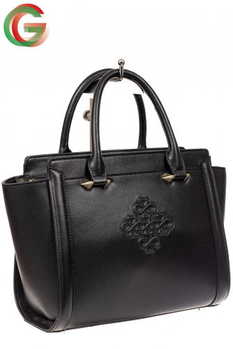 Кожаная женская сумка-трапеция, цвет черный