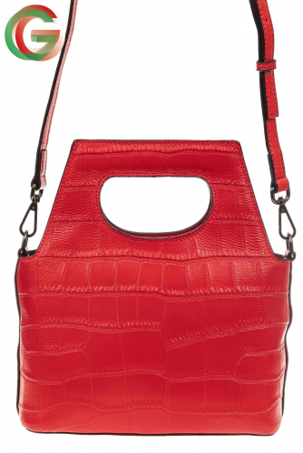 Небольшая кожаная женская сумка под документы, цвет красный