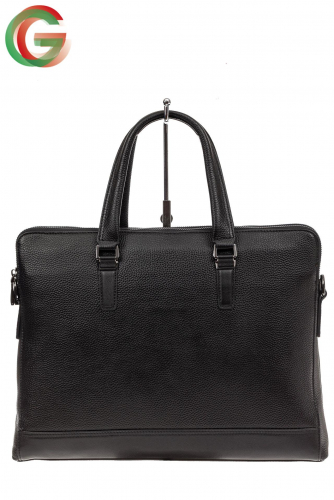 Мужской кожаный портфель с отделением под ноутбук, цвет черный