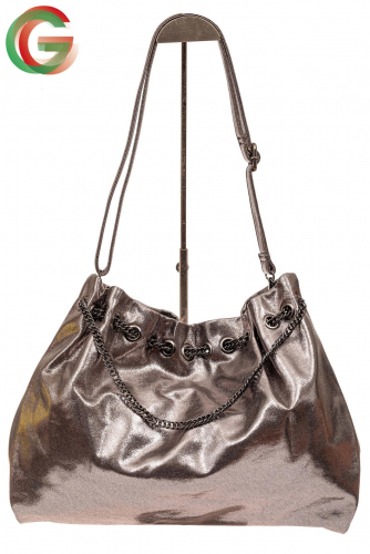 Мягкая женская сумка из искусственной кожи, цвет серебро