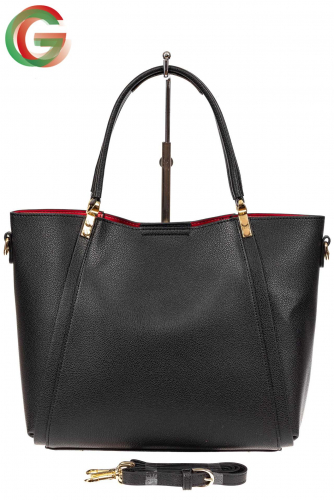 Кожаная стильная сумка шоппер с замком-кольцом, цвет черный