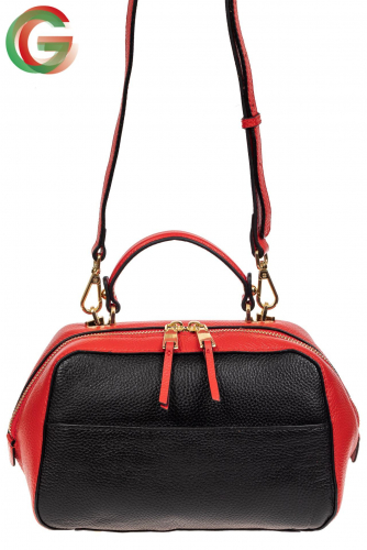 Мягкая кожаная женская сумка на каждый день, цвет красный с черным