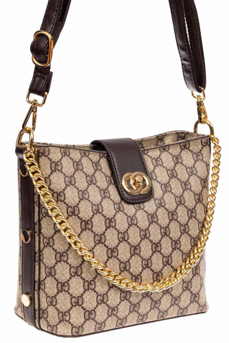 Женская сумка из кожзама сумка с принтом, цвет коричнево-серый