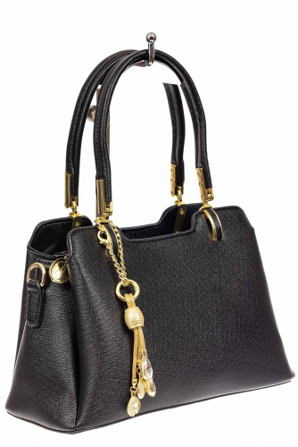 Женская сумка-трапеция из экокожи с подвеской, цвет черный
