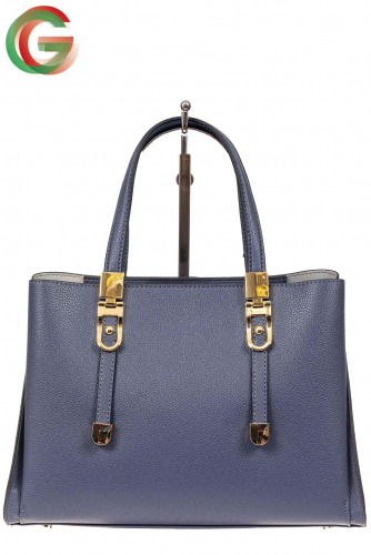 Кожаная женская сумка тоут с регулировкой лямок, цвет голубой