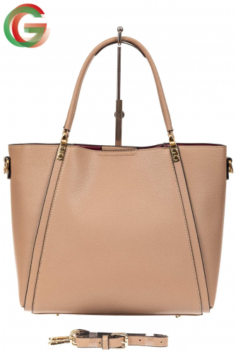 Кожаная стильная сумка шоппер с замком-кольцом, цвет розовый