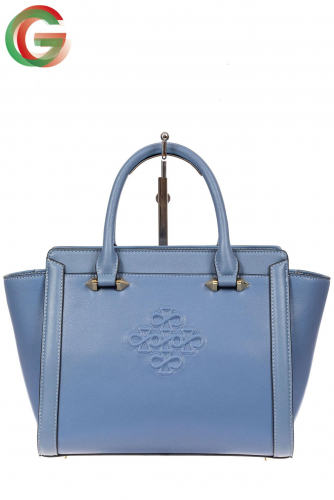 Кожаная женская сумка-трапеция, цвет голубой
