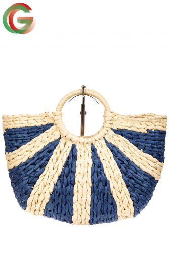 Женская сумка плетеная из соломы с круглой ручкой, цвет синий