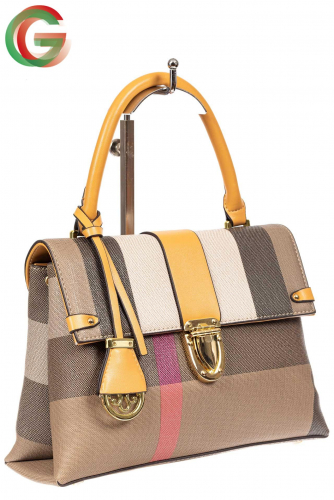 Полосатая сумка-портфель из эко-кожи, мультицвет желтый