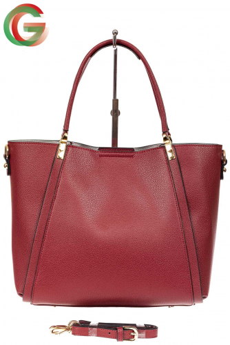 Кожаная стильная сумка шоппер с замком-кольцом, цвет красный