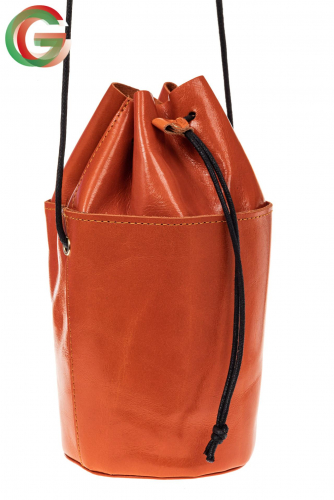 Эффектная мини-торба из натуральной кожи, цвет оранжевый