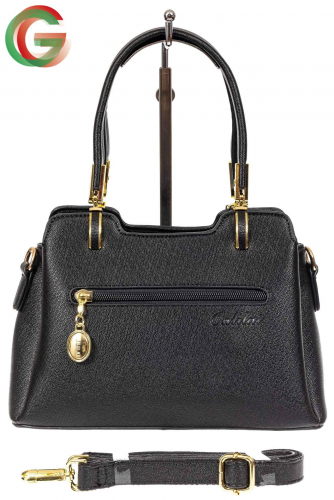 Женская сумка-трапеция из экокожи с подвеской, цвет черный
