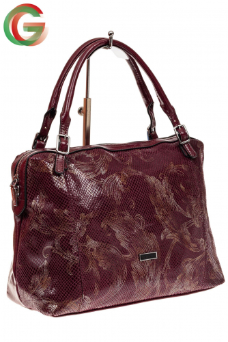 Комбинированная сумка из экокожи и натуральной кожи, бордовая