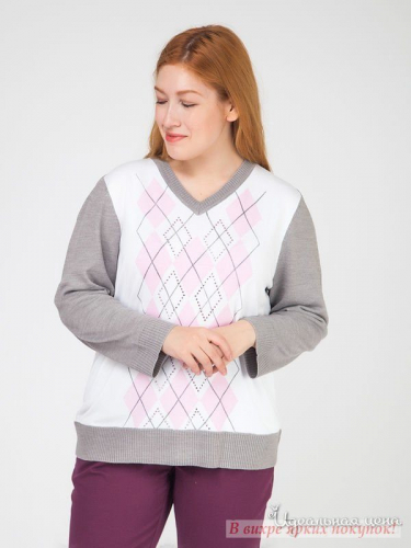 Пуловер Klingel 95963334, серый, белый, розовый, рисунок (46)