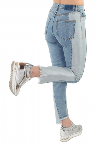 Модные женские джинсы Monki – комби-пошив, бахрома, длина 7/8 №319