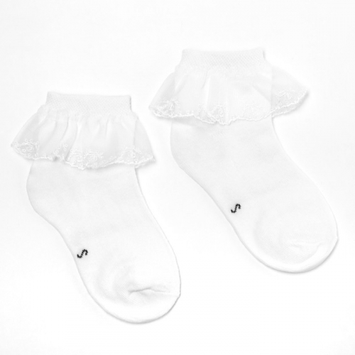 Носки детские гладкие с кружевом, цвет белый, размер 14-16