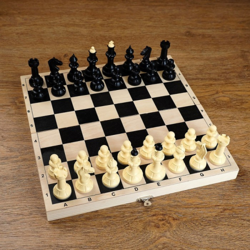 Шахматы, доска дерево 30 х 30 см, фигуры пластик, король h=10.2 см, пешка 3 см